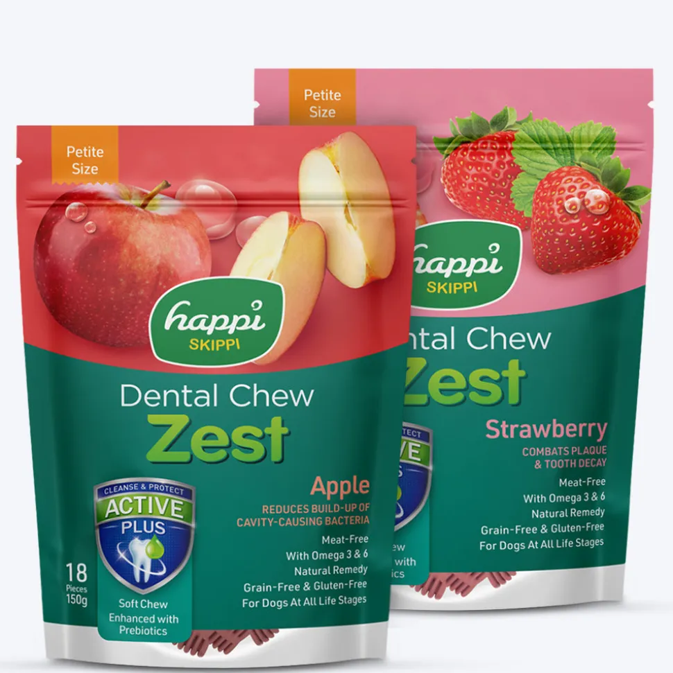 Happi Skippi Petite Zest Dental Chews: Apple & Strawberry Treat Combo For Dog - 2.5 inch - (2 x 150g)