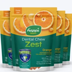 Happi Skippi Vegetarian Dental Chew - Zest - Orange - Petite - 2.5 inch - 150 g - 18 Pieces