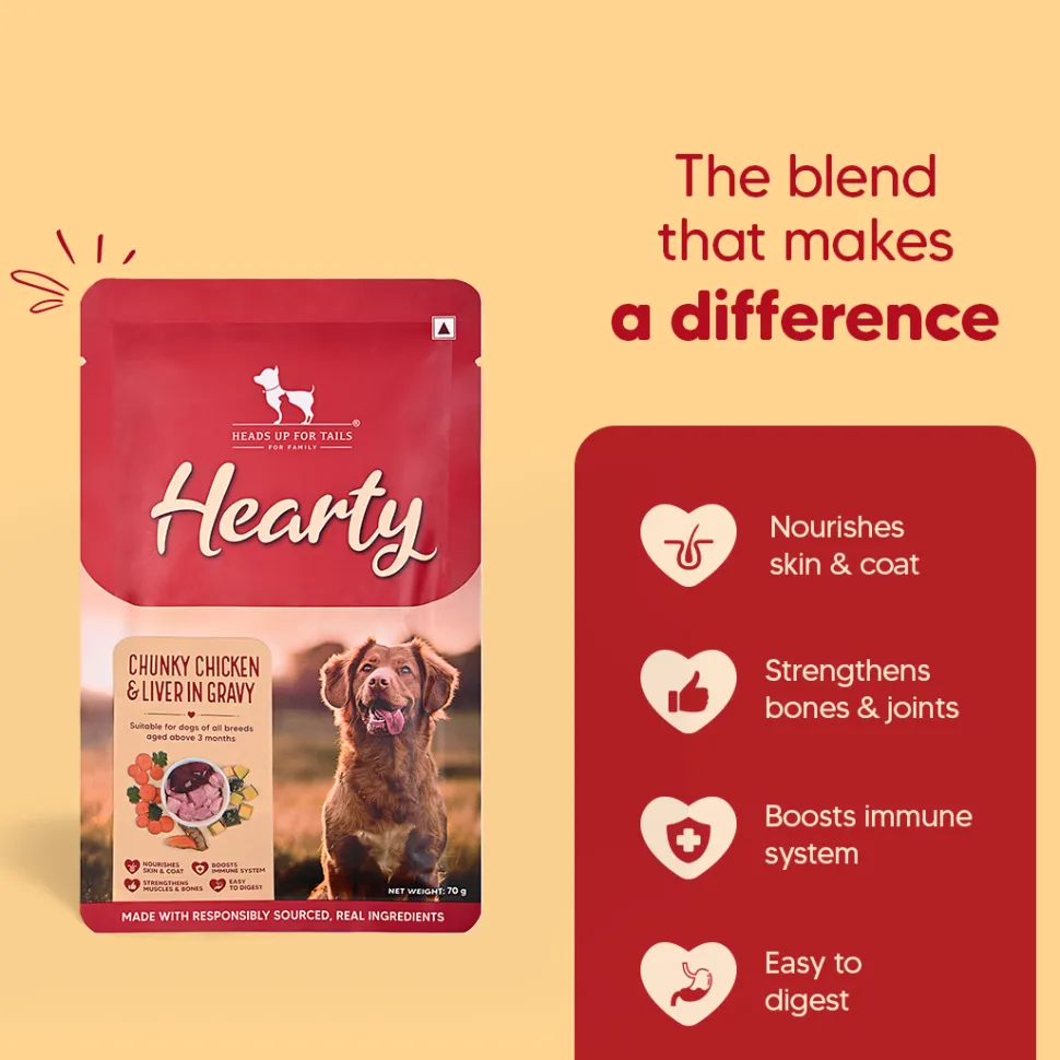 Hearty Chunky Chicken & Liver in Gravy Wet Dog Food - Pack of 15 (70 gm each)