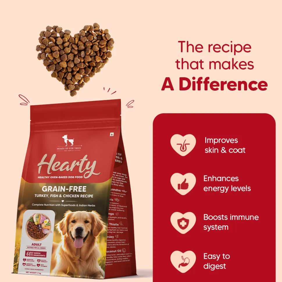 Hearty Grain-Free Adult Dog Food Turkey Fish & Chicken