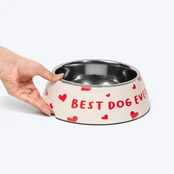 HUFT Best Dog Ever Printed Melamine Bowl With Steel Inserts For Dog - Beige