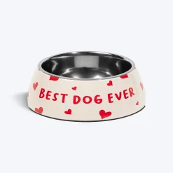HUFT Best Dog Ever Printed Melamine Bowl With Steel Inserts For Dog - Beige