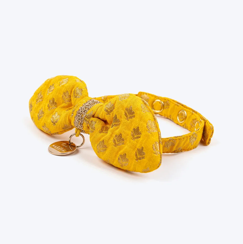 HUFT Brocade Dazzle Bow Tie With Strap For Cat - Yellow