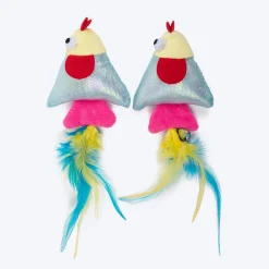 HUFT Chipper Chirpers Plush Toy With Catnip For Cat - Multicolor - Set Of 2