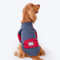 HUFT Colour Block Pocket Pet Sweatshirt - Blue Melange and Red