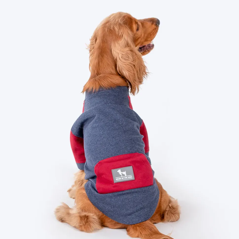 HUFT Colour Block Pocket Pet Sweatshirt - Blue Melange and Red