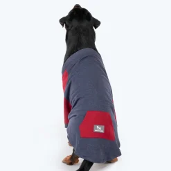 HUFT Colour Block Pocket Pet Sweatshirt - Blue Melange and Red
