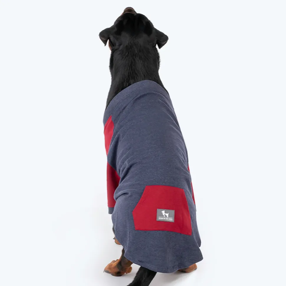 HUFT Colour Block Pocket Pet Sweatshirt - Blue Melange and Red