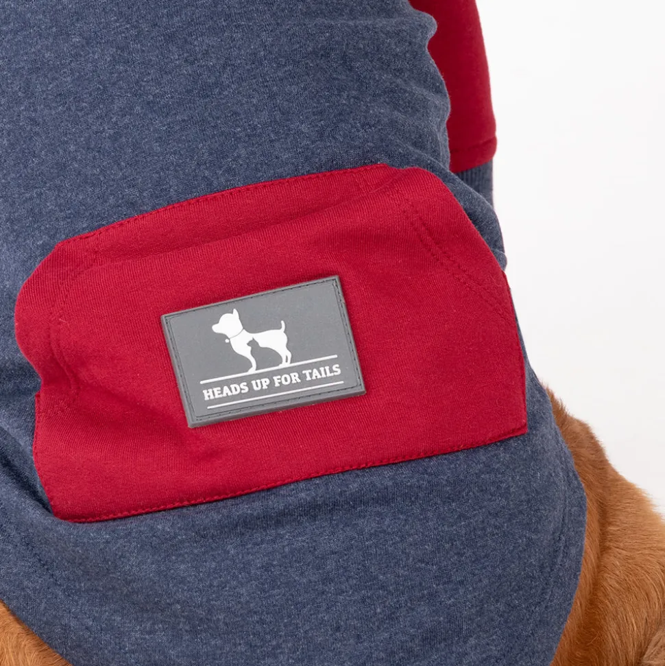 HUFT Colour Block Pocket Pet Sweatshirt - Blue Melange and Red