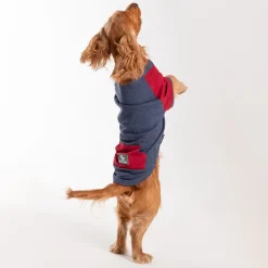 HUFT Colour Block Pocket Pet Sweatshirt - Blue Melange and Red