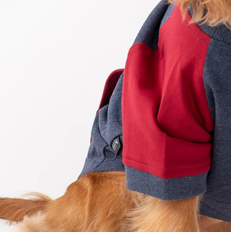 HUFT Colour Block Pocket Pet Sweatshirt - Blue Melange and Red