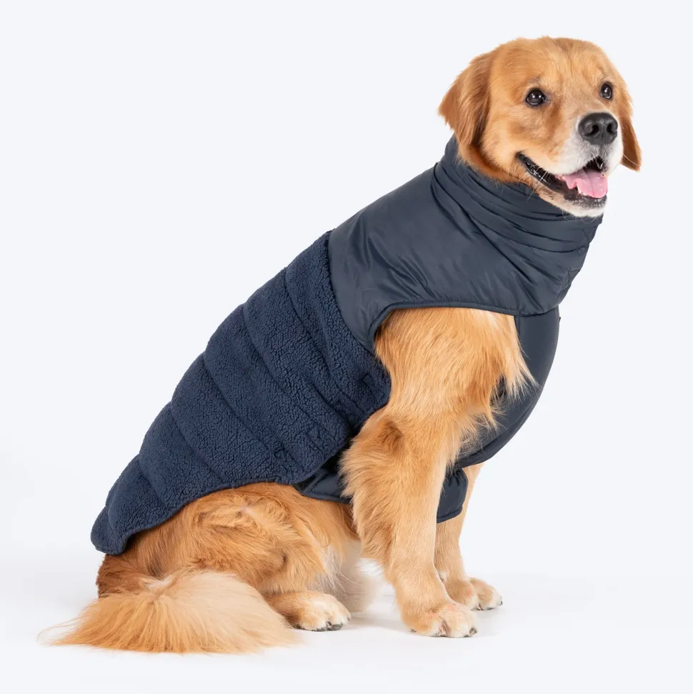 HUFT Cozy Snuggles Puffer Fur Dog Jacket - Navy Blue