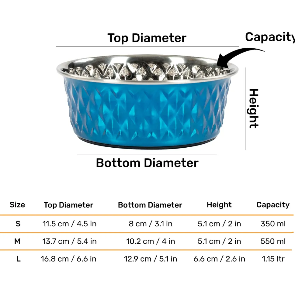 HUFT Dine N' Dazzle Embossed Steel Bowl For Dog - Blue