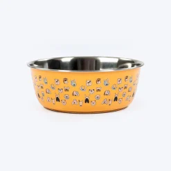 HUFT Doodle Tails Printed Steel Bowl For Dog - Yellow