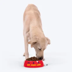 HUFT Eat Play Love Printed Melamine Bowl for Dog - Red