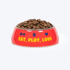 HUFT Eat Play Love Printed Melamine Bowl for Dog - Red