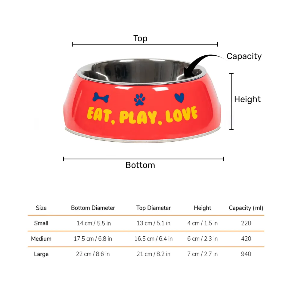 HUFT Eat Play Love Printed Melamine Bowl for Dog - Red
