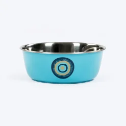 HUFT Evil Eye Printed Steel Bowl For Dog - Blue