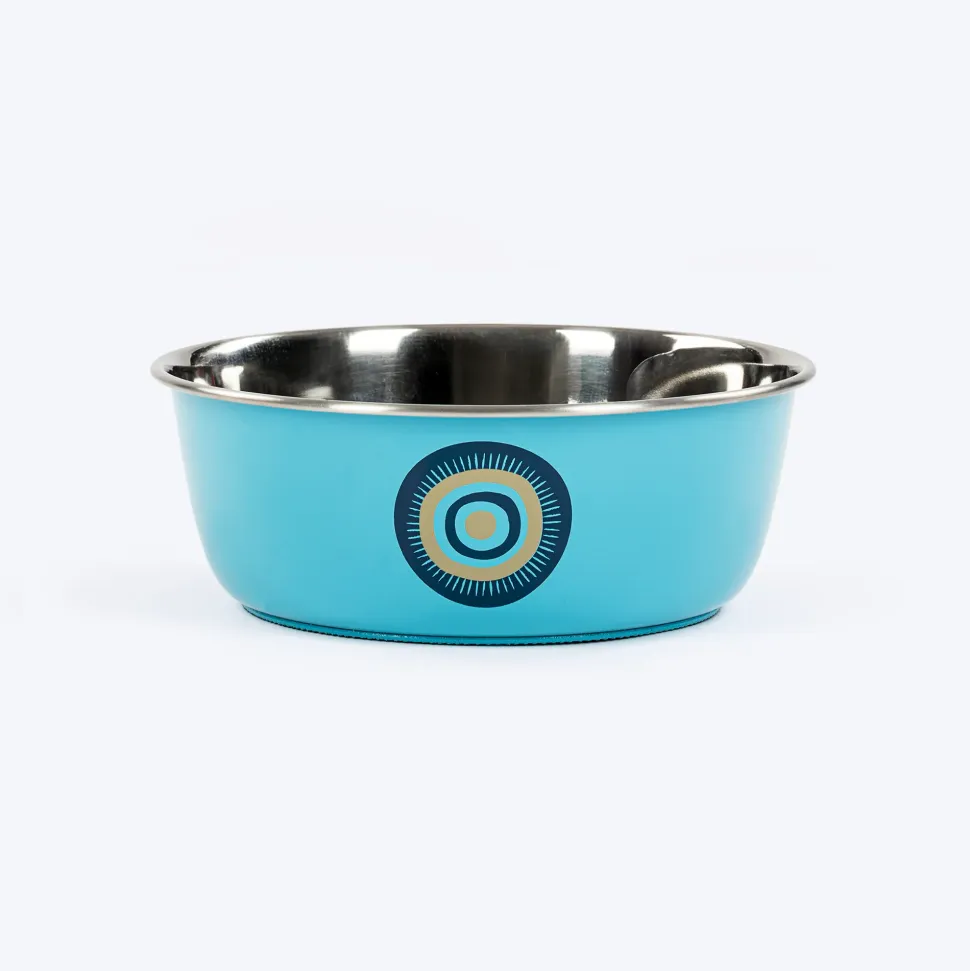 HUFT Evil Eye Printed Steel Bowl For Dog - Blue