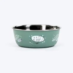 HUFT Ferns & Fur Printed Steel Bowl For Dog - Sage Green