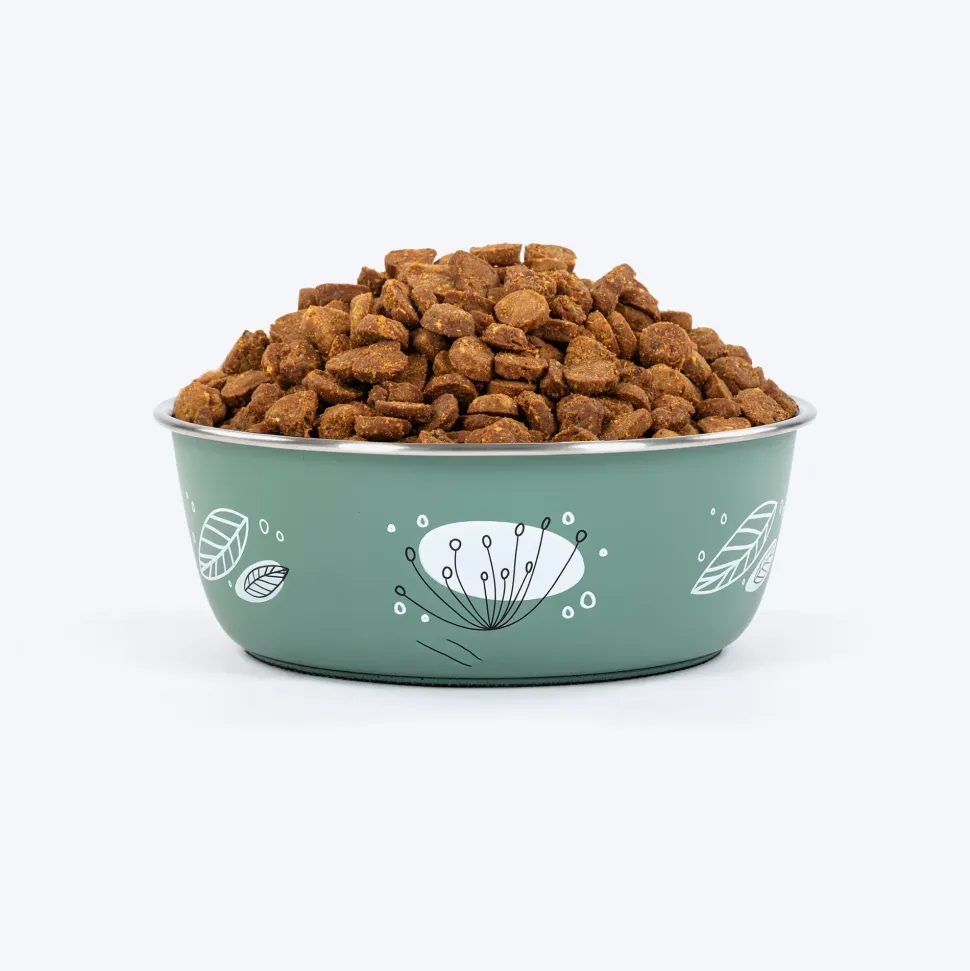 HUFT Ferns & Fur Printed Steel Bowl For Dog - Sage Green