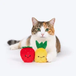 HUFT Fruitastic Plush Toys With Catnip For Cat - Red & Yellow - Set Of 2