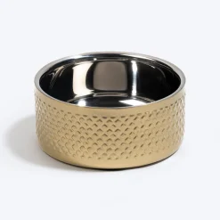 HUFT Golden Dazzle Embossed Steel Bowl For Dog - Gold