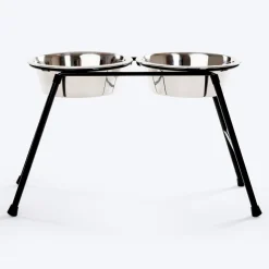 HUFT High Feeder Double Diner Stand With Steel Dog Bowl Inserts - Black
