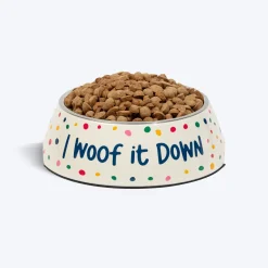 HUFT I Woof It Down Printed Melamine Bowl With Steel Insert For Dog - Beige