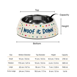 HUFT I Woof It Down Printed Melamine Bowl With Steel Insert For Dog - Beige