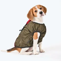 HUFT Inside Out Reversible Dog Jacket - Olive Green/Red