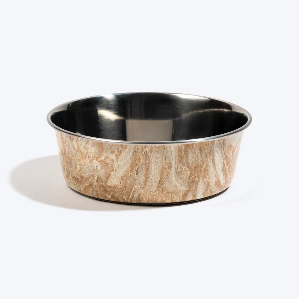 HUFT Marble Mirage Printed Steel Bowl For Dog - White