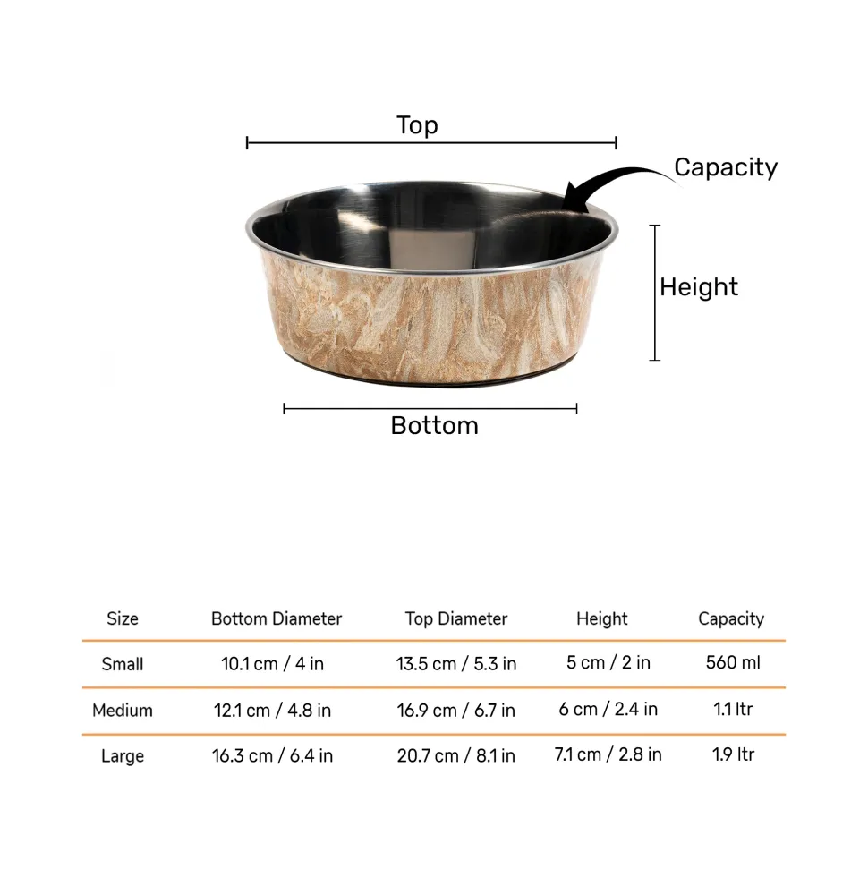 HUFT Marble Mirage Printed Steel Bowl For Dog - White