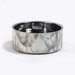 HUFT Marble Mist Printed Steel Bowl For Dog - Grey