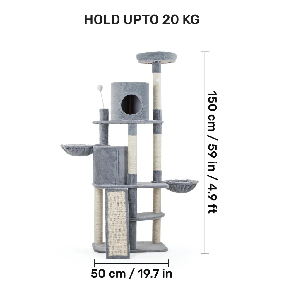 HUFT Meowtrix Tower Multipurpose Cat Tree - Grey