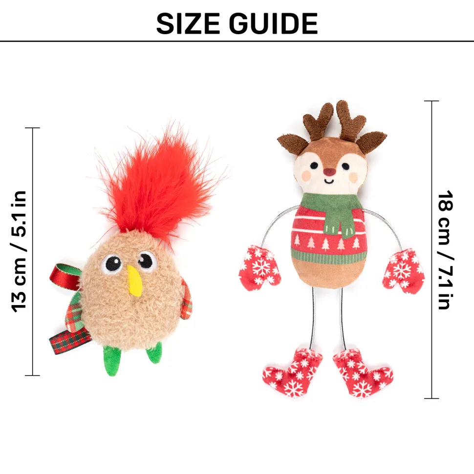 HUFT Merry Buddies Plush Toys With Catnip For Cat - Beige & Red - Set Of 2