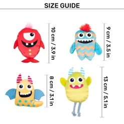 HUFT Mini Monsters Plush Toys For Cat - Pack of 4