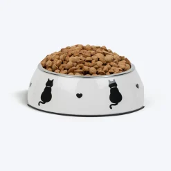 HUFT Purrfect Catch Printed Melamine Bowl With Steel Inserts For Cat - White