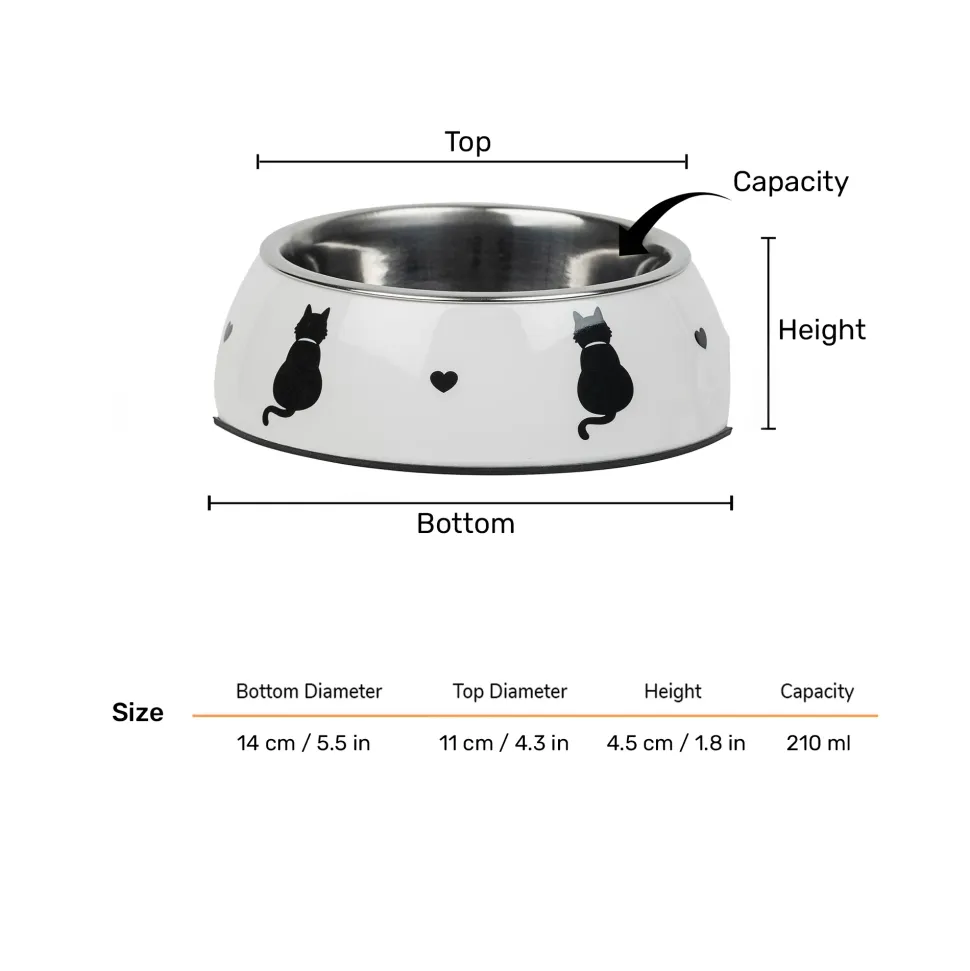 HUFT Purrfect Catch Printed Melamine Bowl With Steel Inserts For Cat - White