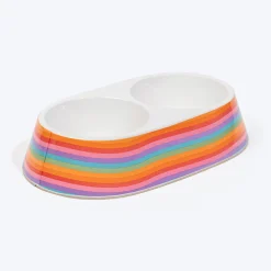 HUFT Rainbow Splash Printed Melamine Double Diner For Dog - Multicolor