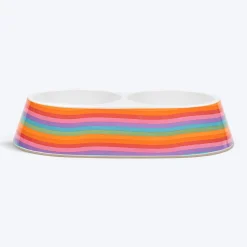 HUFT Rainbow Splash Printed Melamine Double Diner For Dog - Multicolor