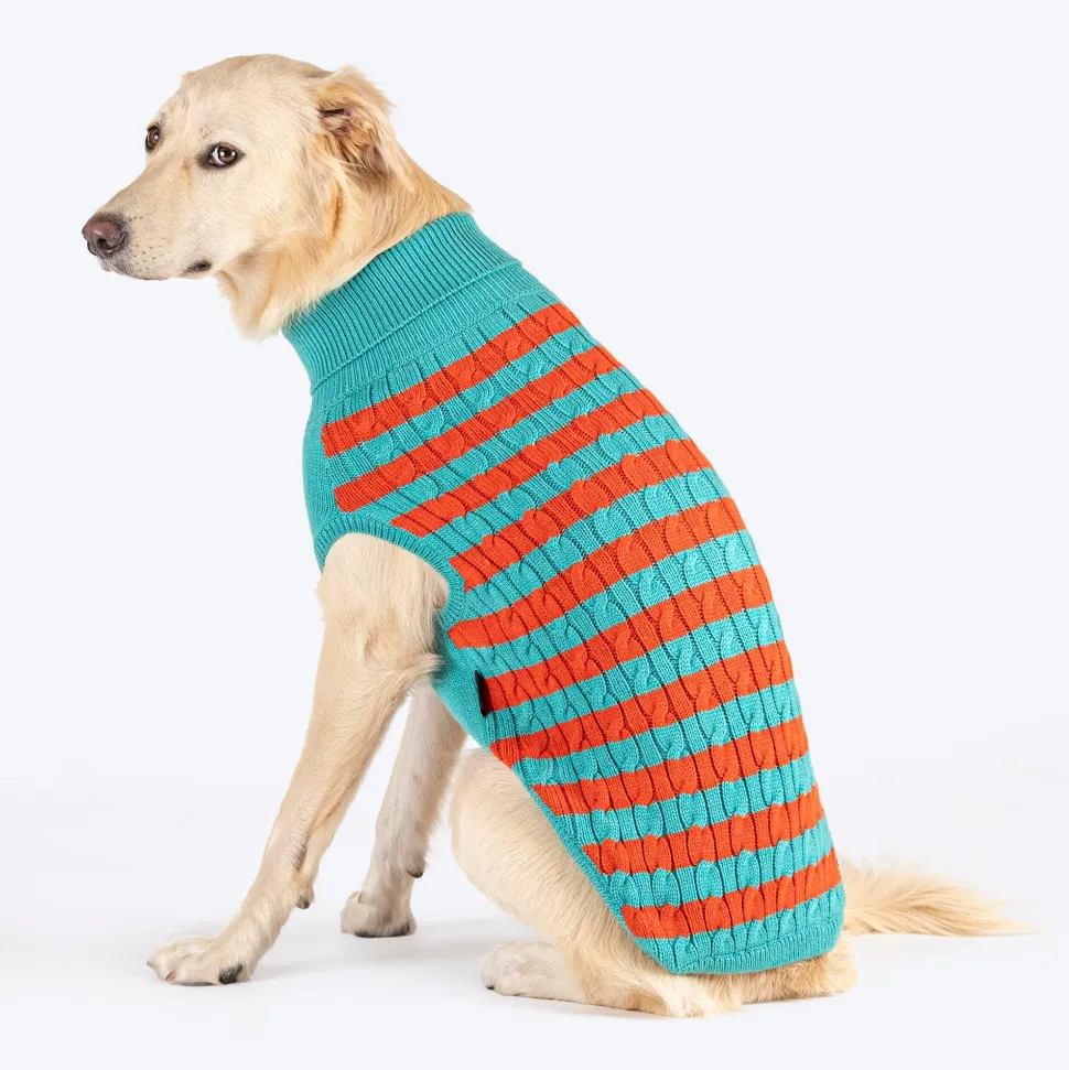 HUFT Snug Stripes Sweater For Dog - Turquoise Orange