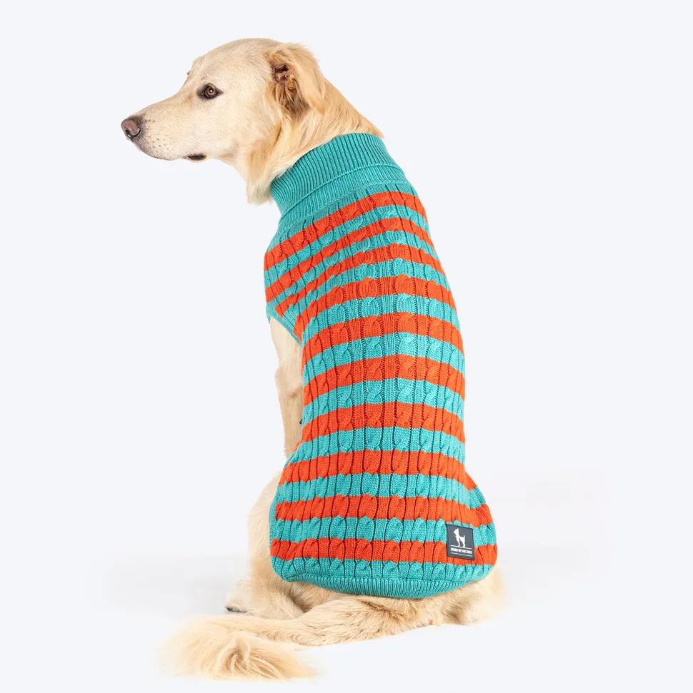 HUFT Snug Stripes Sweater For Dog - Turquoise Orange