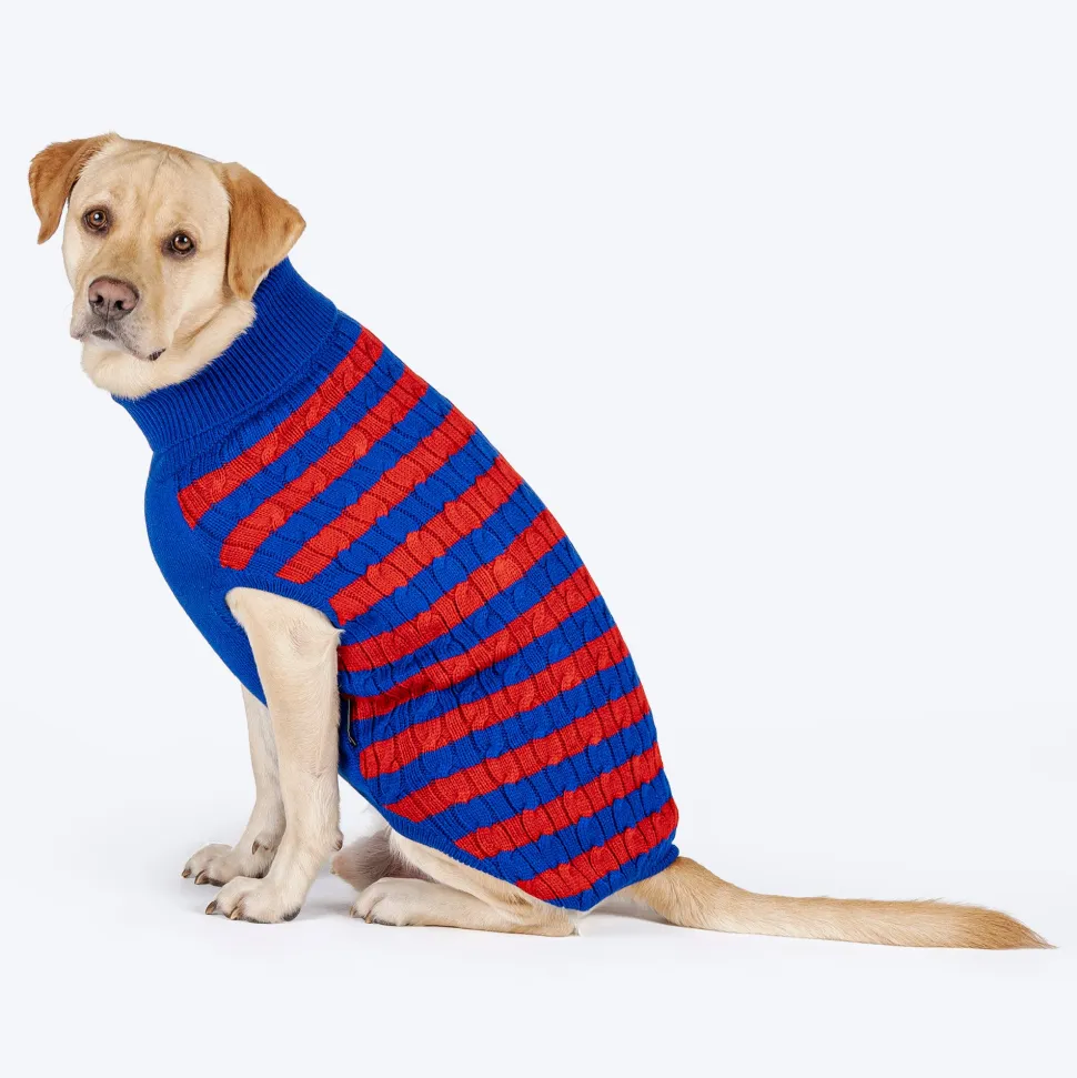 HUFT Snug Stripes Sweater For Dog - Blue & Red