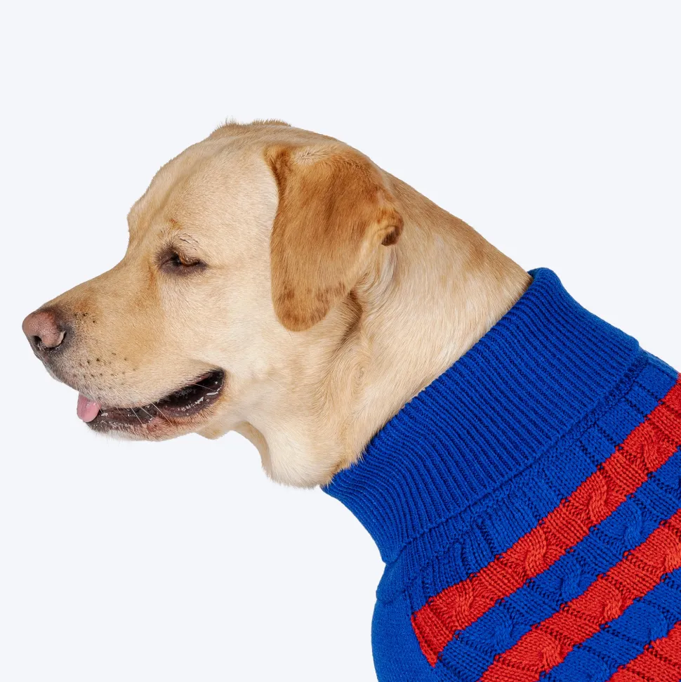 HUFT Snug Stripes Sweater For Dog - Blue & Red