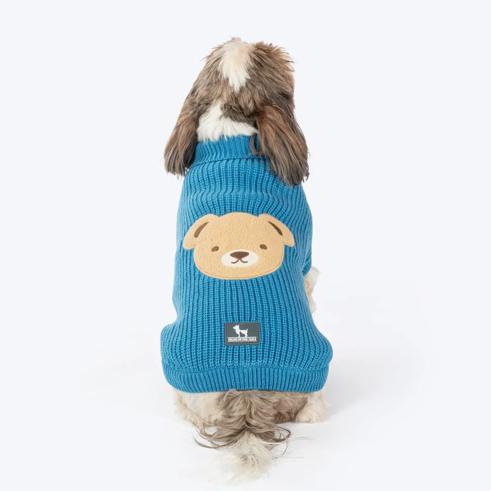 HUFT Snuggle Bear Sweater For Small Dog - Light Blue