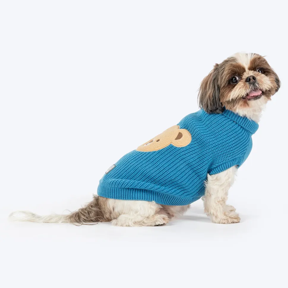HUFT Snuggle Bear Sweater For Small Dog - Light Blue