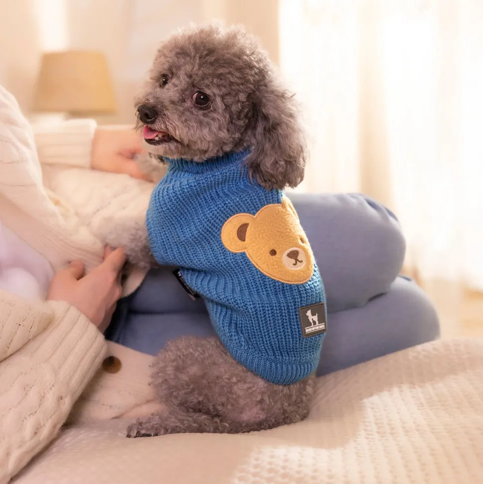 HUFT Snuggle Bear Sweater For Small Dog - Light Blue