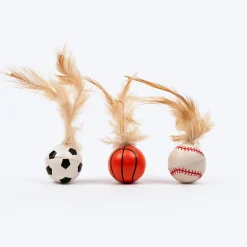 HUFT Sporty Trio Feather Balls For Cat - Multicolour - Set Of 3