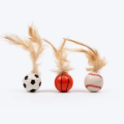HUFT Sporty Trio Feather Balls For Cat - Multicolour - Set Of 3